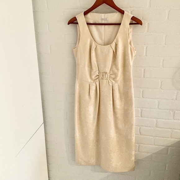 Vintage Y2K Midi dress Gown Babydoll Bow Cream Vanilla Floral Jacquard 8 - Picture 1 of 16